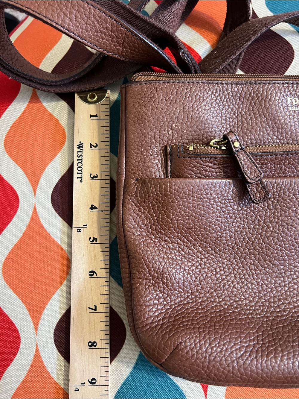 Fossil Brown Pebbled Leather Zip-Top Crossbody with Gold Hardware - Picture 7 of 9